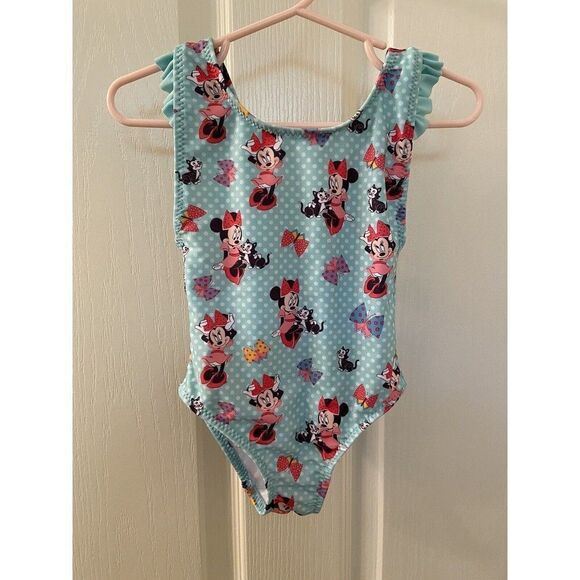 Disney Store Girls Minnie Mouse & Figaro Swimsuit UPF 50+ One Piece Size 2 - Picture 1 of 6
